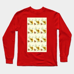 Pattern of Happy Squirrel with Sunflowers and Leaves Long Sleeve T-Shirt